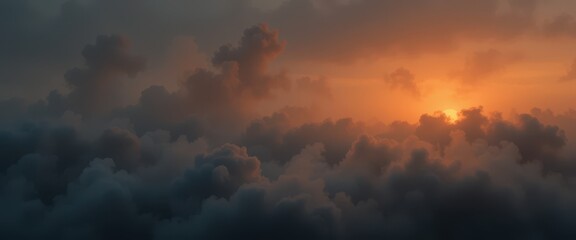 Fototapeta premium Serene Sunset A Breathtaking Panorama of Orange and Charcoal Clouds