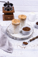 Dalgona whipped coffee with milk