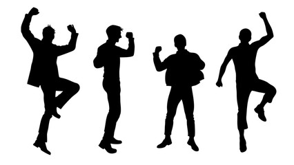 Silhouettes Happy Men Silhouettes Success Happy Emotion Win Collection Jump Celebration Vector Illustration