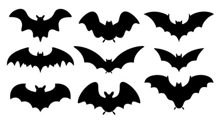 set of halloween bat silhouette vector on tranparent background