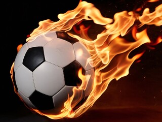 Fototapeta premium A flaming soccer ball in motion, symbolizing passion and energy in the sport.