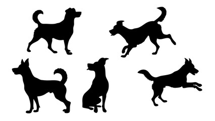 set of dog different pose silhouette vector