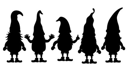 set of gnomes different poses silhouette vector on tranparent background