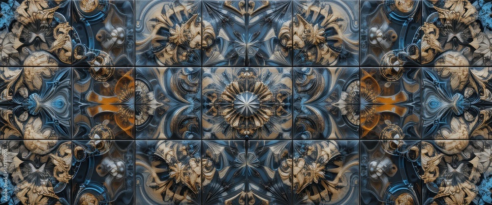 Poster intricate digital fractal tile design infinite complexity and pattern