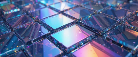 Fototapeta premium Holographic Prism Tiles Abstract Art with Shifting Colors and Dynamic Light Reflections