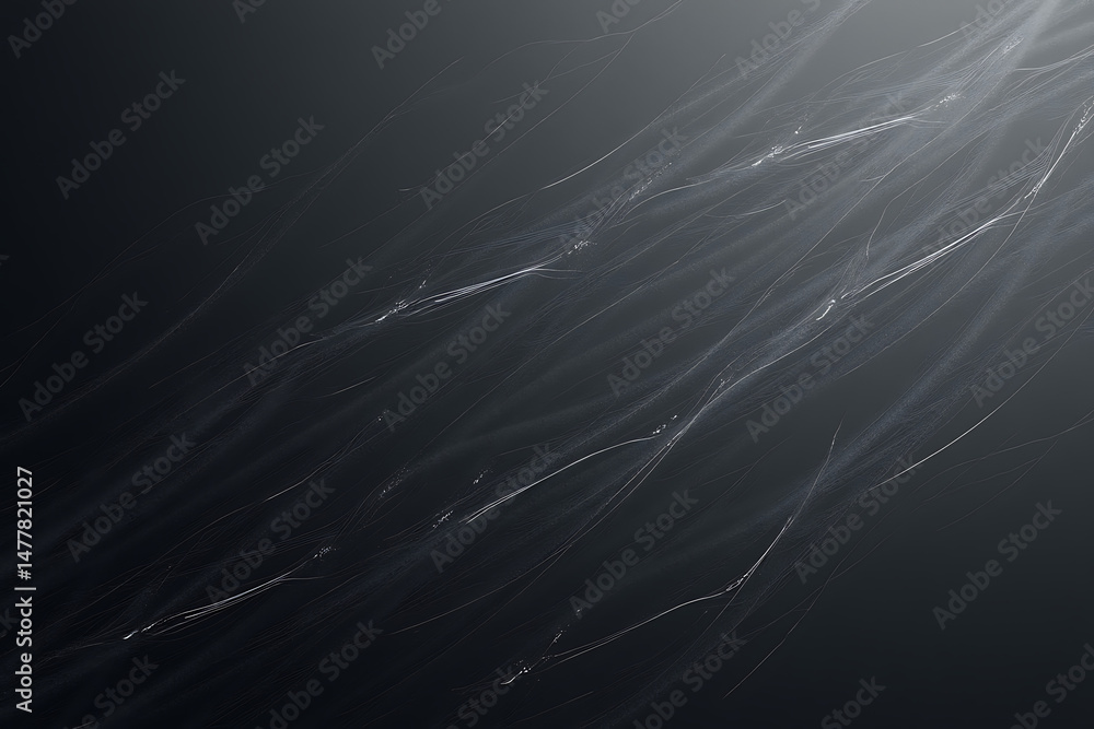 Poster abstract flowing light trails on a dark gray background creating a modern texture