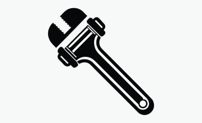 pipe wrench silhouette, plumbing tool icon, adjustable wrench vector, black white wrench