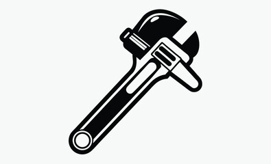 pipe wrench silhouette, plumbing tool icon, adjustable wrench vector, black white wrench