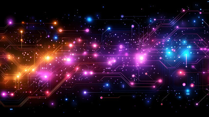 Obraz premium Abstract digital artwork featuring vibrant, interconnected nodes and pathways, evoking a sense of complex network or data flow