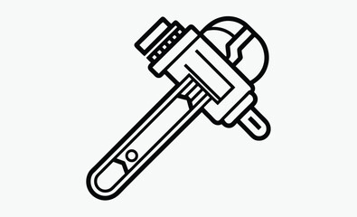 pipe wrench silhouette, plumbing tool icon, adjustable wrench vector, black white wrench