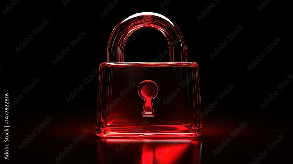 Poster a glowing red padlock icon symbolizes security and data protection in a modern server environment.