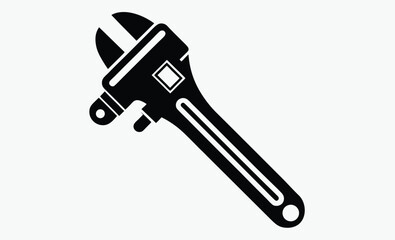 pipe wrench silhouette, plumbing tool icon, adjustable wrench vector, black white wrench