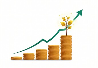 A stylized 2D illustration of coin stacks forming a staircase on white.