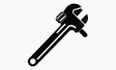 pipe wrench silhouette, plumbing tool icon, adjustable wrench vector, black white wrench
