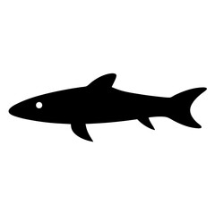 pike vector silhouette icon - ideal for fishing logos, seafood icons, and aquatic-themed graphics.