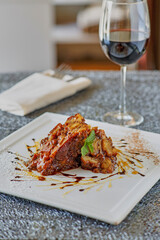 Bread Pudding with Caramel & Chocolate Sauce