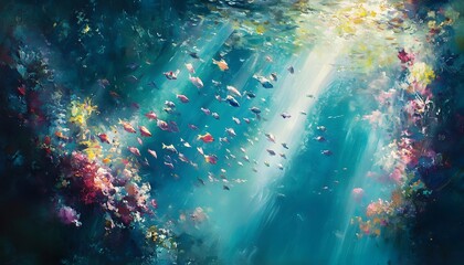 Obraz premium Vibrant underwater scene of coral and fish.