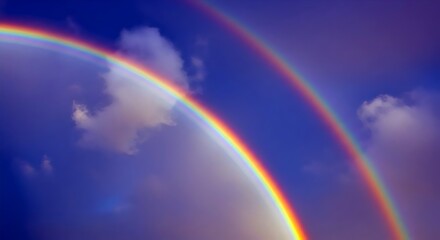 Ethereal rainbow glowing, sunlight refracting through morning dew to form a natural spectrum of colors  