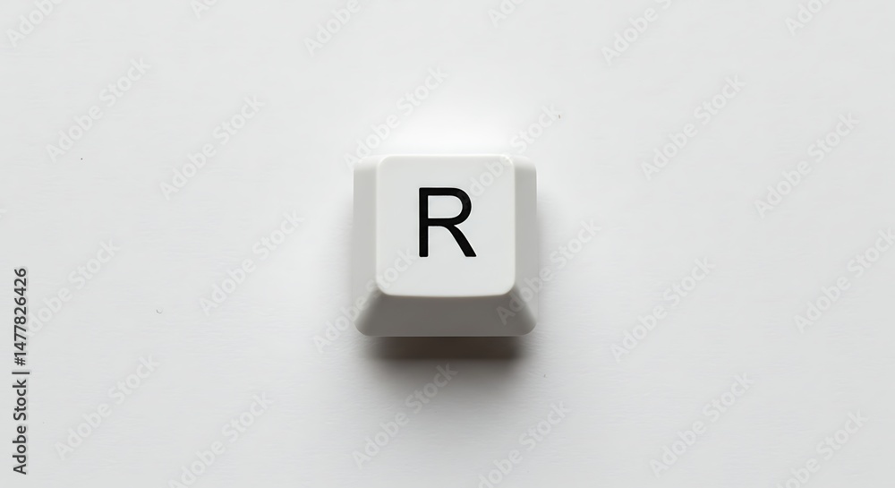 Poster isolated 'r' key from a computer keyboard on white background