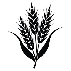 Graphic Black Illustration of Three Wheat Stalks with Leaves Flourishing Upward