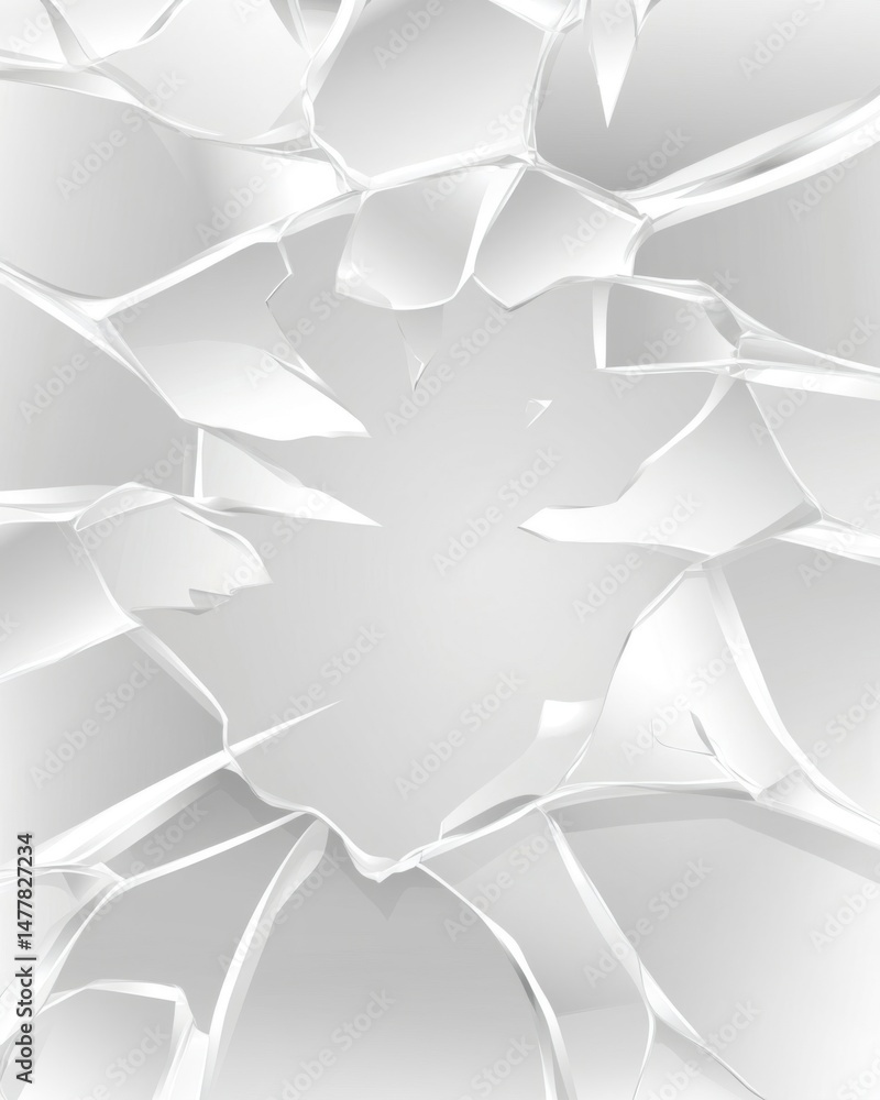 Poster shattered glass close up abstract illustration on white background with sharp edges and broken piece