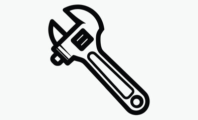 wrench silhouette vector, open end wrench, spanner tool icon, black white wrench, hardware tool graphic, repair tool shape