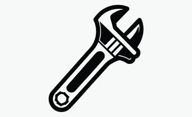 wrench silhouette vector, open end wrench, spanner tool icon, black white wrench, hardware tool graphic, repair tool shape