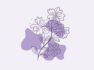 Elegant Line Art Floral Design with Lavender Hues and Abstract Shapes