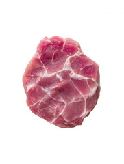 Obraz premium Raw, fresh pork shoulder steak isolated on white, ready for grilling or cooking. Culinary and food photography concept.