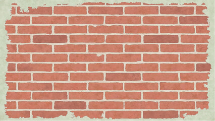 Obraz premium Illustration of a Classic Red Brick Wall with Weathered Edges and Faded Plaster Background. Brick wall background. 