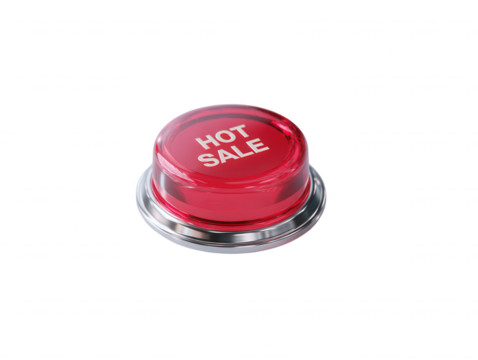 Bright red Hot Sale button, isolated on white background. Perfect for retail promotions and marketing campaigns.