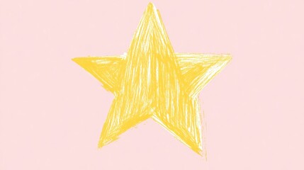 Simple, textured, yellow star on a light pink background