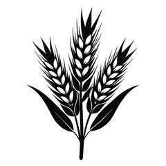 Stylized Black Silhouette of Three Wheat Stalks with Leaves Illustration Vector