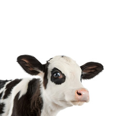 Cute calf with black and white spots isolated on transparent background perfect for farm or dairy concepts