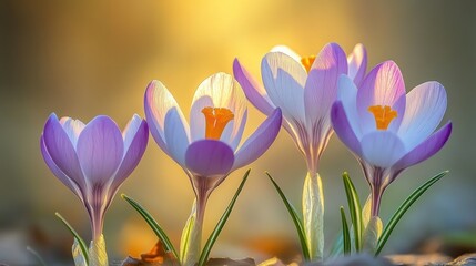 Fototapeta premium Delicate spring crocuses in sunlight