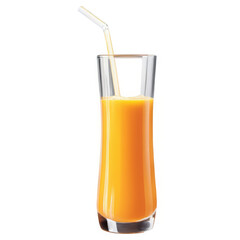 Fresh orange juice in glass with straw on transparent background  