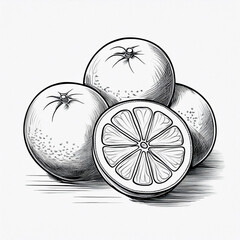 Simple black and white illustration of a bunch  of juicy oranges