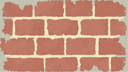 Illustration of a Classic Red Brick Wall with Weathered Edges and Faded Plaster Background.  Brick wall background. 