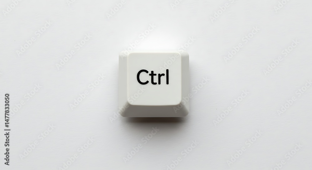 Poster close-up of a white ctrl (control) keyboard key on a white background