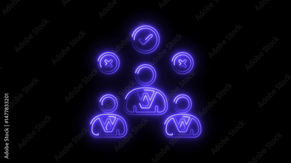 Aufkleber neon workforce icon animation with verification and rejection options on a seamless black background