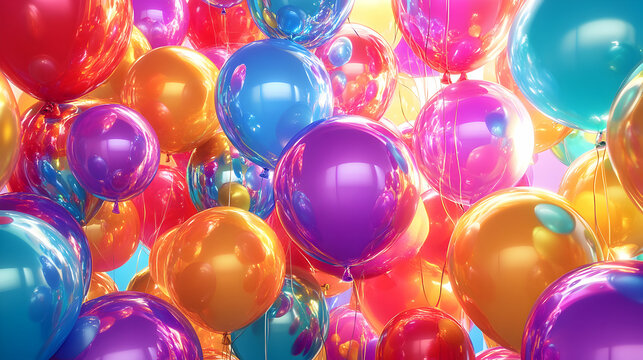 Colorful Balloons Floating in a Bright and Cheerful Atmosphere