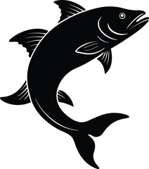 Black Silhouette of a Fish, jumping fish silhouette 