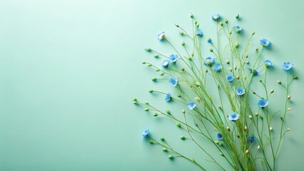 A Delicate Arrangement of Light Blue Flowers on a Pale Green Background