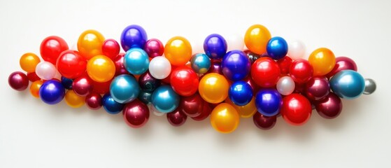 Overhead Flat Lay of Colorful Balloons on White Background for Party Celebration Decoration and Design Element