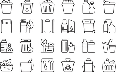 Eco-Conscious Icons Set Showcasing Recycling, Reducing Plastic Use, and Sustainable Alternatives