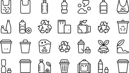 Unique Icons Depicting Sustainable Practices like Recycling and Reducing Plastic Use with a Clean Design