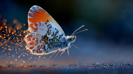 Butterfly ascends into the golden twilight
