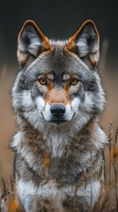 Obraz premium Portrait of a Grey Wolf in Autumnal Colors