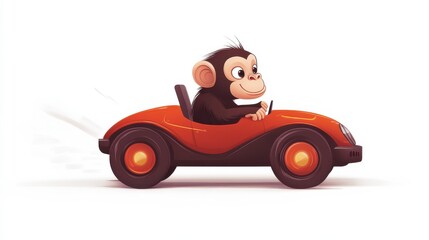 Monkey riding on toy car on white background illustration illustration , no logos, no brands