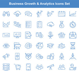 Collection of Line Art Business Growth and Analytics Icons Representing Strategy and Development